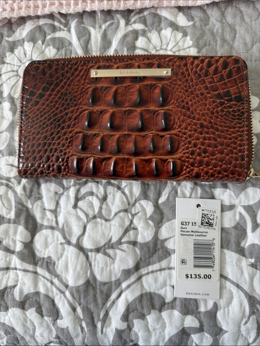 Brahmin Pecan Suri Croc-Embossed Zip Around Wallet & Key Holder NWT